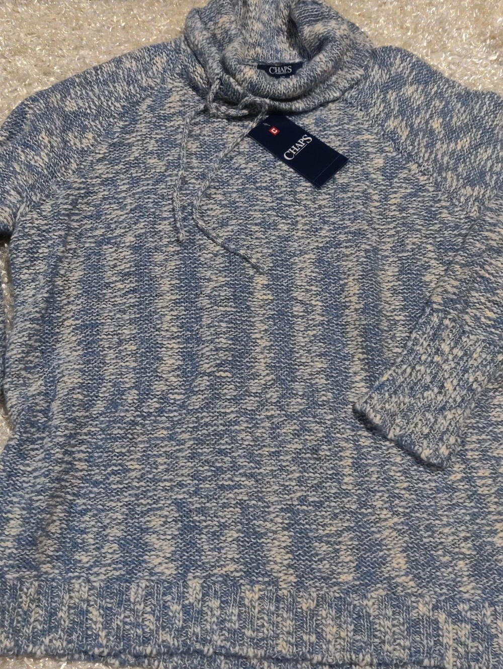 Chaps Women's Blue and Cream Marled Turtleneck Sweater Top Size L